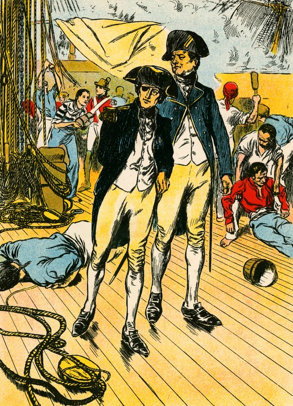 Nelson a "Victory"-n Trafalgarban (színes litográfia) alkotó: Thomas Heath Robinson