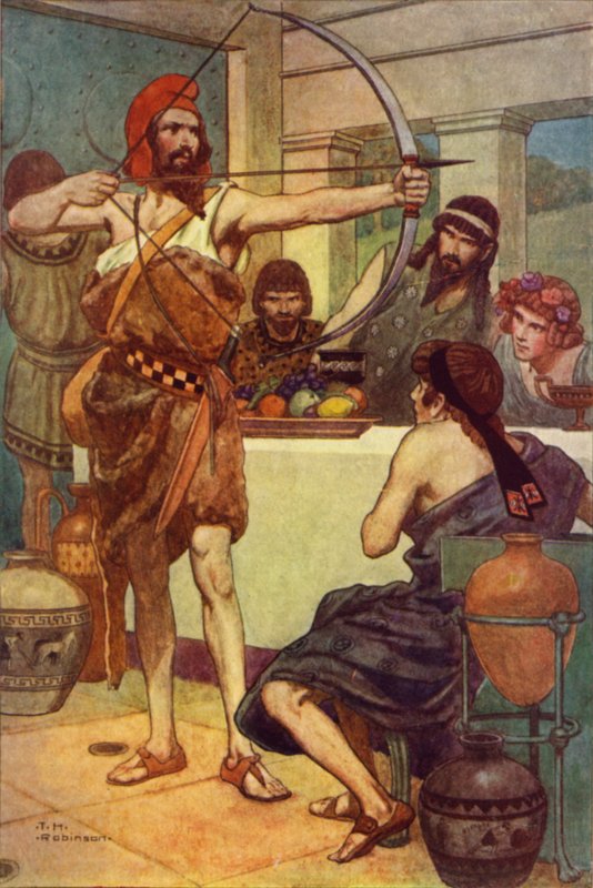 Odüsszeusz megbünteti a kérőket (színes litográfia) alkotó: Thomas Heath Robinson
