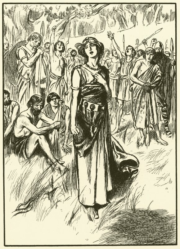 Boadicea királynő és katonái (metszet) alkotó: Thomas Heath Robinson