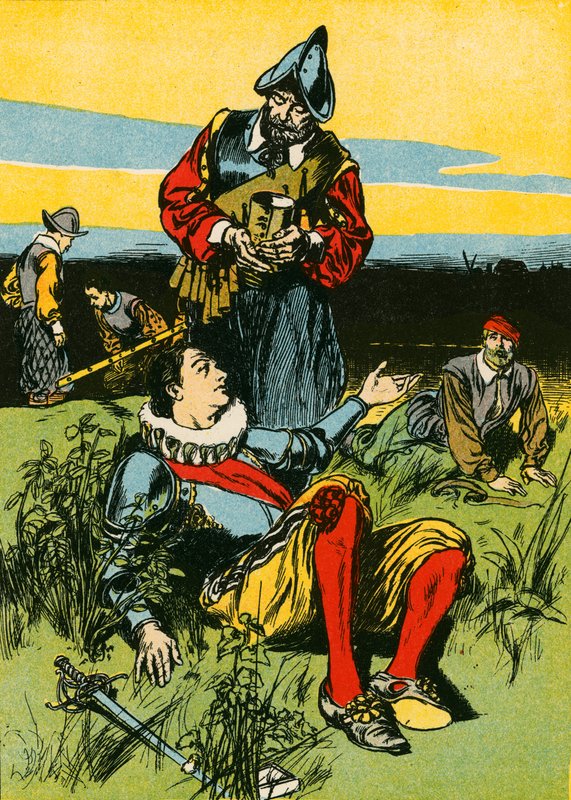 Sir Philip Sidney és a haldokló katona (színes litográfia) alkotó: Thomas Heath Robinson