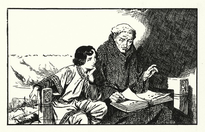 A leendő Alfréd király nevelése (litográfia) alkotó: Thomas Heath Robinson