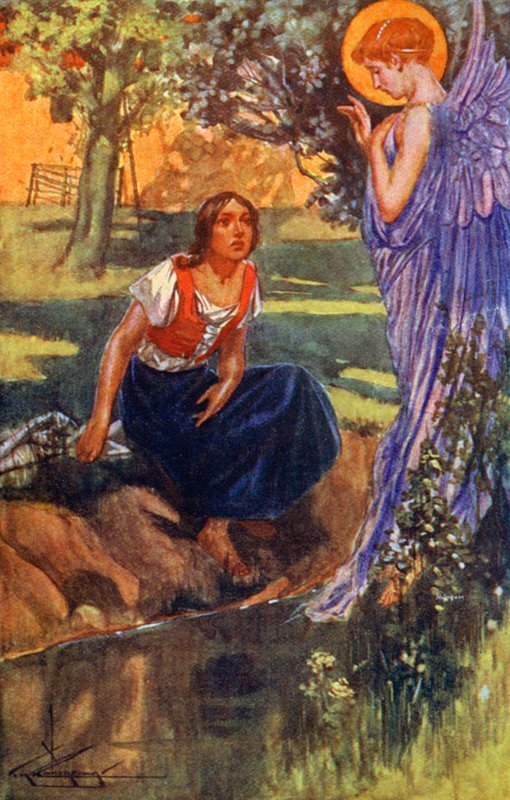 "Amikor háromszor hallotta, tudta, hogy ez egy angyal hangja" (színes lithó) alkotó: Thomas Heath Robinson