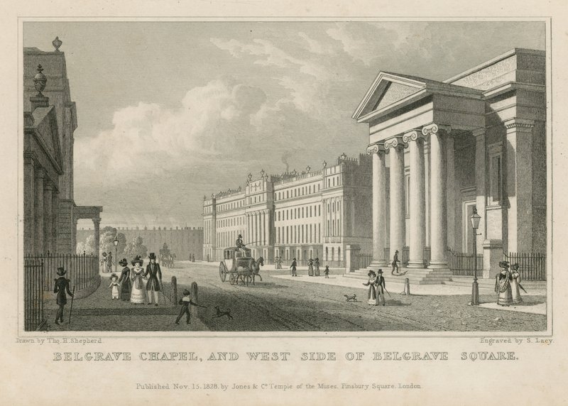 Belgrave Chapel és a Belgrave Square nyugati oldala alkotó: Thomas Hosmer Shepherd