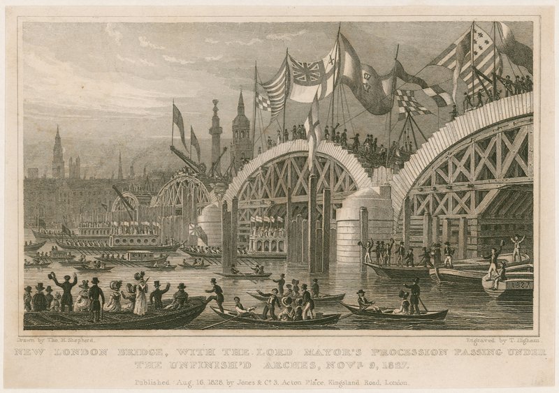 A New London Bridge építése, 1827. november 9 alkotó: Thomas Hosmer Shepherd