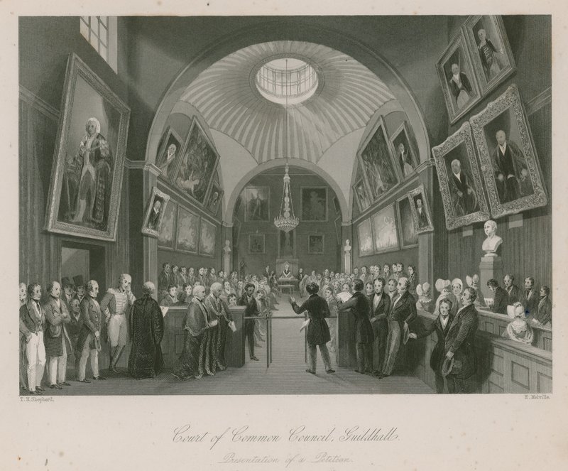 Court of Common Council, Guildhall, London; Petíció benyújtása alkotó: Thomas Hosmer Shepherd
