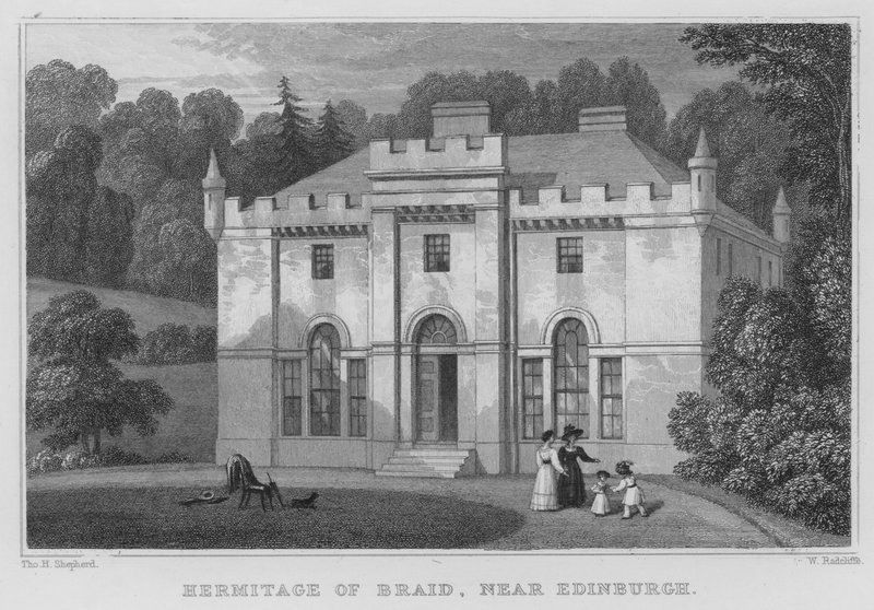 Braid Hermitage, Edinburgh közelében (metszet) alkotó: Thomas Hosmer Shepherd