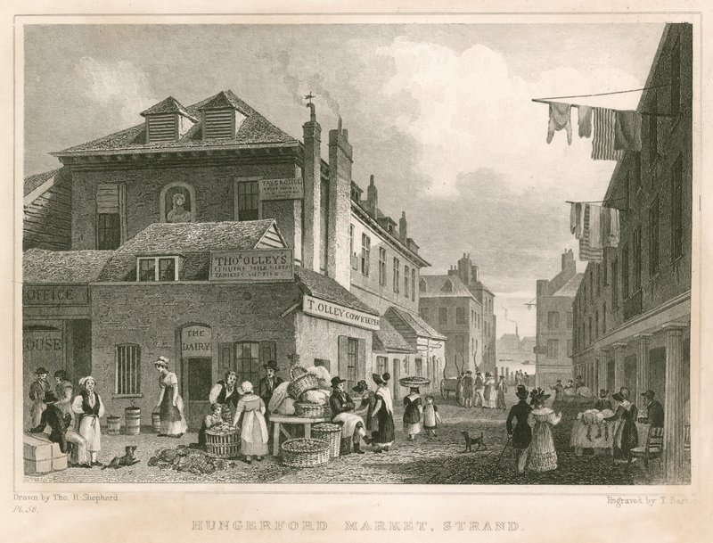 Hungerford Market, a York Buildings közelében, The Strand, London alkotó: Thomas Hosmer Shepherd
