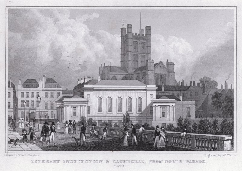 Irodalmi intézmény és katedrális, North Parade, Bath (metszet) alkotó: Thomas Hosmer Shepherd