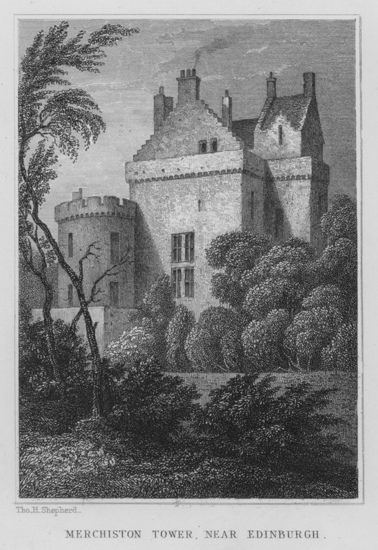 Merchiston Tower, Edinburgh közelében (metszet) alkotó: Thomas Hosmer Shepherd