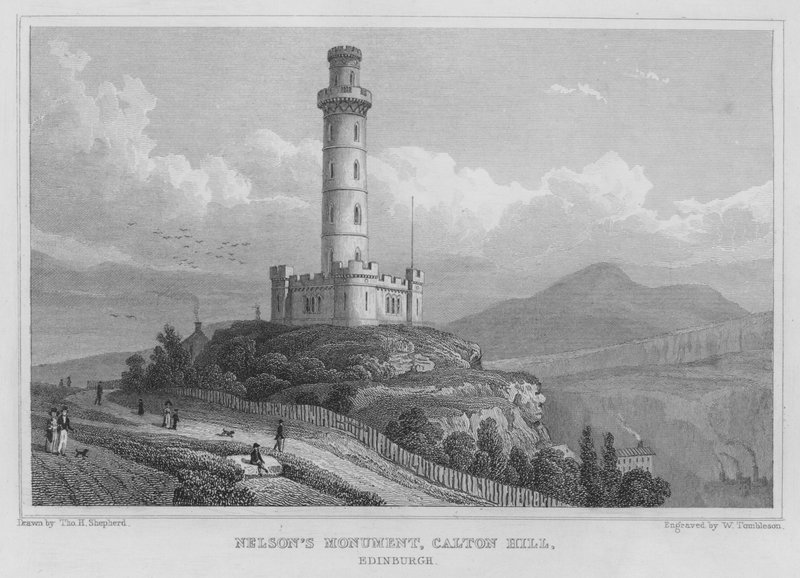 Nelson emlékműve, Calton Hill, Edinburgh (metszet) alkotó: Thomas Hosmer Shepherd