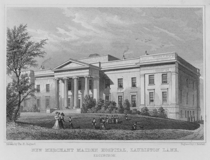 New Merchant Maiden Hospital, Lauriston Lane, Edinburgh (metszet) alkotó: Thomas Hosmer Shepherd
