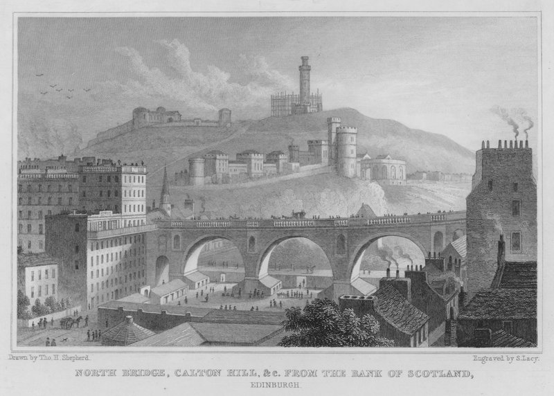 North Bridge, Calton Hill stb., a Bank of Scotlandtól, Edinburgh (metszet) alkotó: Thomas Hosmer Shepherd