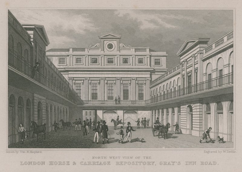 Északnyugati nézet a London Horse and Carriage Repository-ra, a Gray