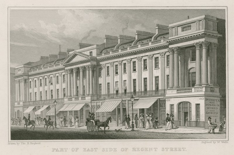 A Regent Street keleti oldalának egy része, London alkotó: Thomas Hosmer Shepherd