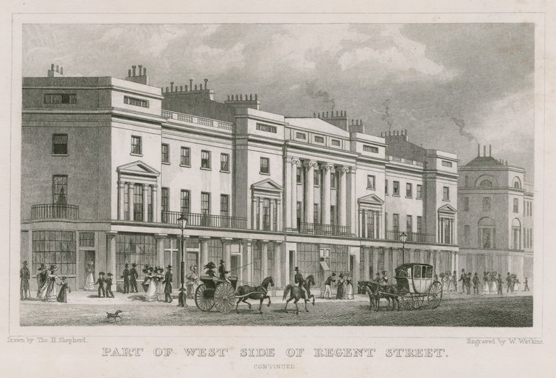 A Regent Street nyugati oldalának egy része, London alkotó: Thomas Hosmer Shepherd