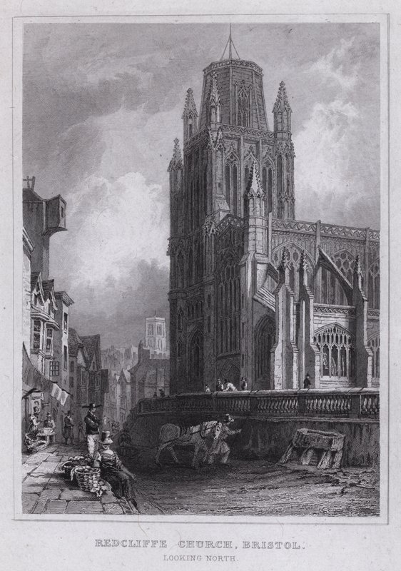 Redcliffe templom, Bristol, északra néz (metszet) alkotó: Thomas Hosmer Shepherd