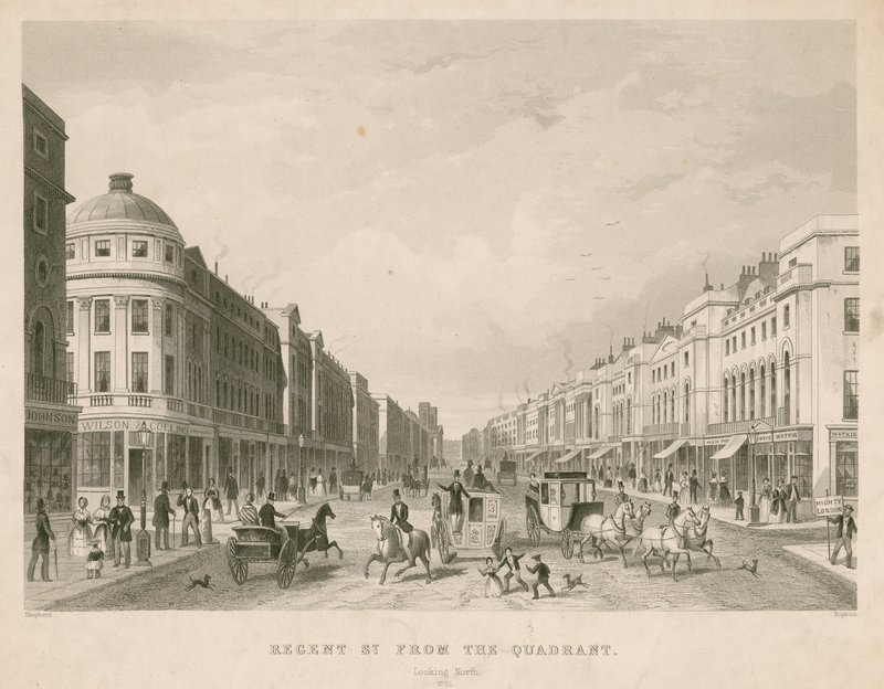 A londoni Regent Street a kvadránsból, északra nézve alkotó: Thomas Hosmer Shepherd
