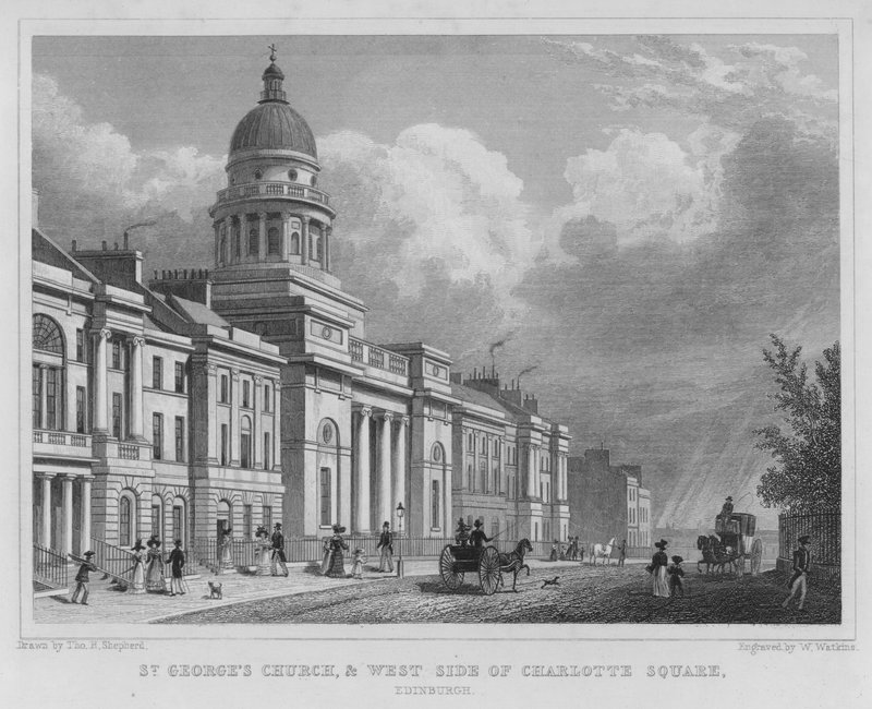Szent György-templom és a Charlotte Square nyugati oldala, Edinburgh (metszet) alkotó: Thomas Hosmer Shepherd