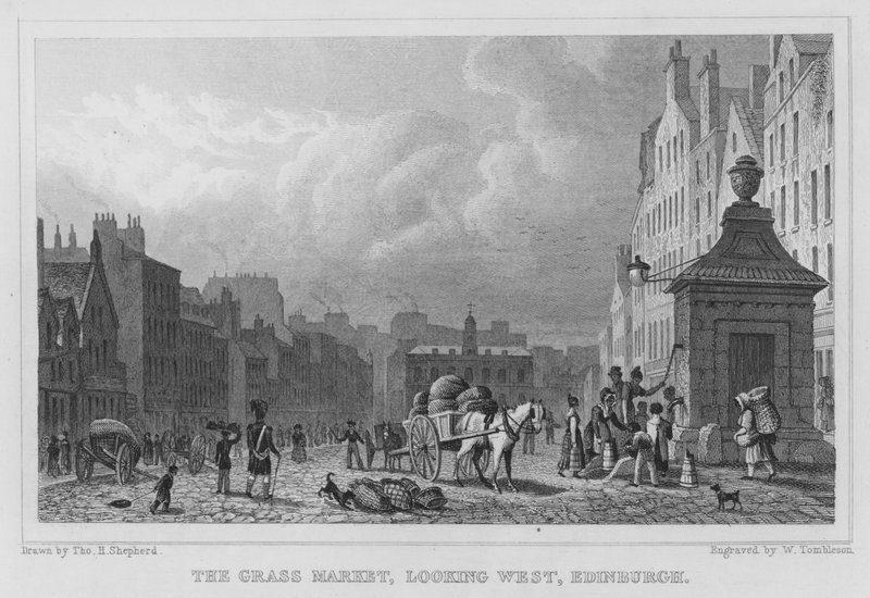 The Grass Market, nyugat felé néz, Edinburgh (metszet) alkotó: Thomas Hosmer Shepherd