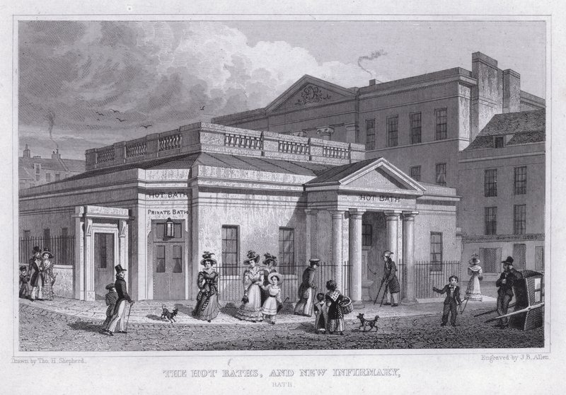 The Hot Baths, and New Infirmary, Bath (metszet) alkotó: Thomas Hosmer Shepherd