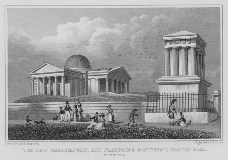 Az új csillagvizsgáló és a Playfair emlékműve, Calton Hill, Edinburgh (metszet) alkotó: Thomas Hosmer Shepherd
