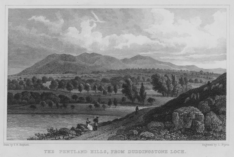 Pentland Hills, a Duddingstone Lochból (metszet) alkotó: Thomas Hosmer Shepherd