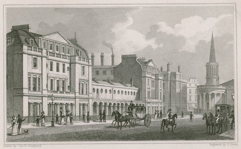 A Langham Place nyugati oldala, Marylebone, London, beleértve az All Souls Church-et alkotó: Thomas Hosmer Shepherd