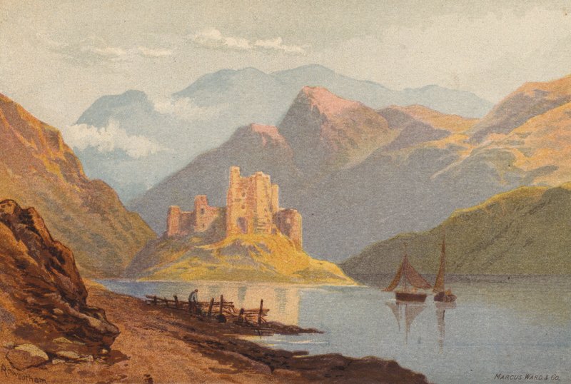 Skócia, Eilean-Donan kastély (színes litho) alkotó: Thomas Leeson the Elder Rowbotham