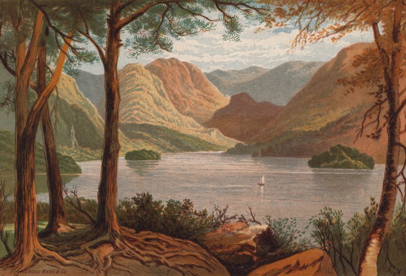 Az angol tavak, Derwentwater (színes litho) alkotó: Thomas Leeson the Elder Rowbotham