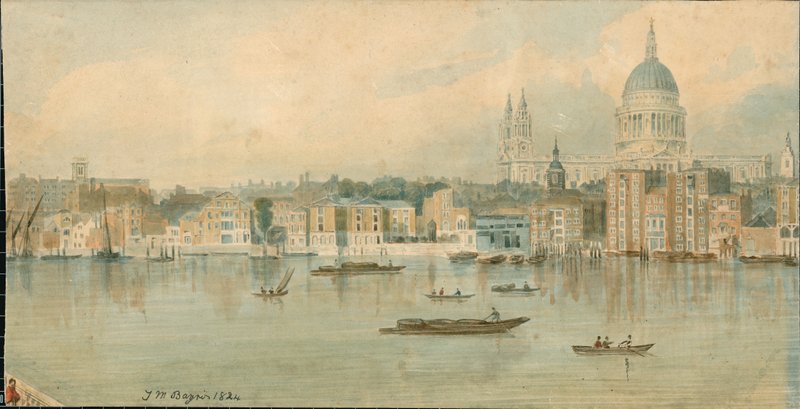 Panoráma a Temze folyó északi partjáról, 13 részből álló kép alkotó: Thomas Mann Baynes
