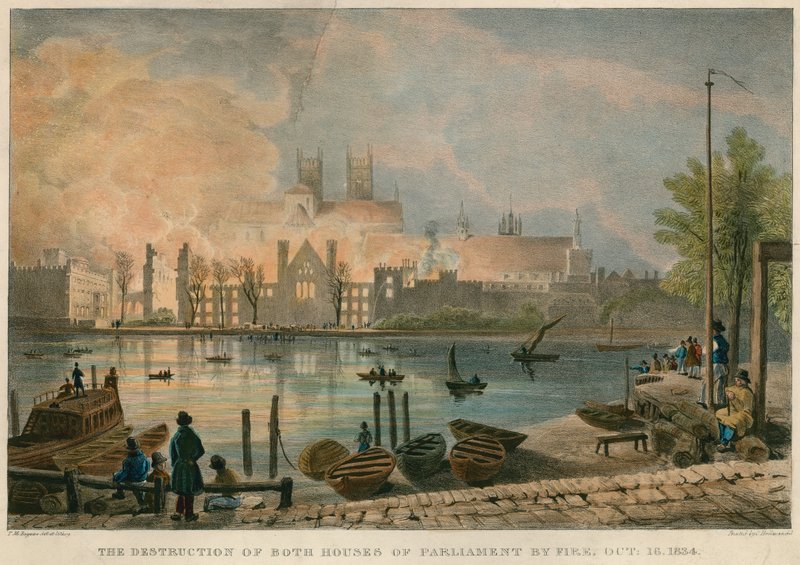 A Parlament épületeinek tűz pusztítása 1834. október 16-án alkotó: Thomas Mann Baynes