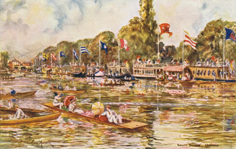 Temze folyó: Varsity Barges, Oxford (színes litográfia) alkotó: Thomas Maybank