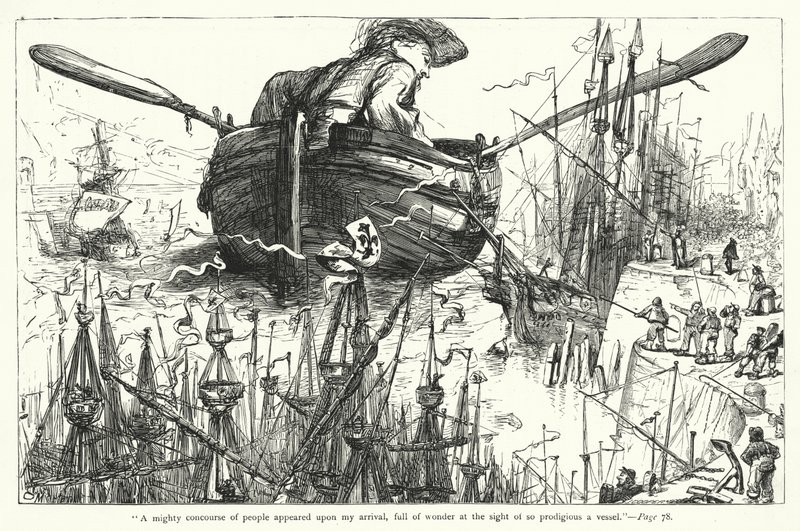 Illusztráció a Gulliver utazásaihoz, Jonathan Swift (metszet) alkotó: Thomas Morten