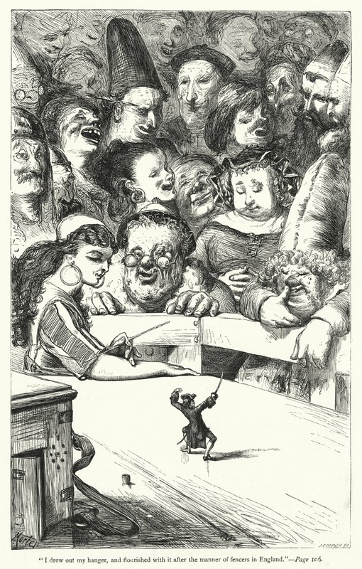 Illusztráció a Gulliver utazásaihoz, Jonathan Swift (metszet) alkotó: Thomas Morten