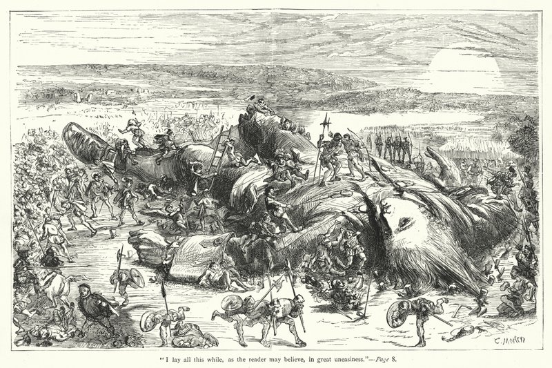 Illusztráció a Gulliver utazásaihoz, Jonathan Swift (metszet) alkotó: Thomas Morten