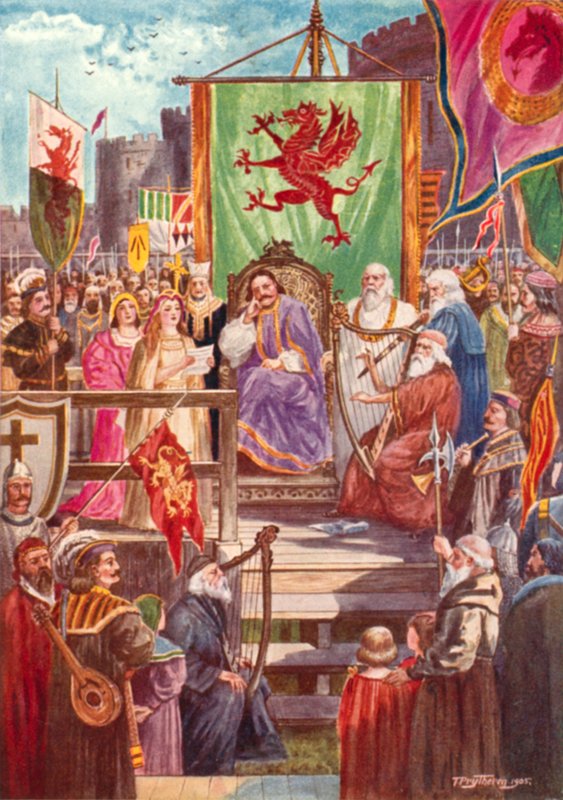 Rhys ap Gruffydd elnököl az első Eisteddfodban, Cardigan kastélyban, Walesben alkotó: Thomas Prytherch