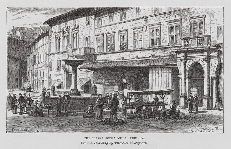 A Piazza Sopra Mura, Perugia (metszet) alkotó: Thomas Robert Macquoid