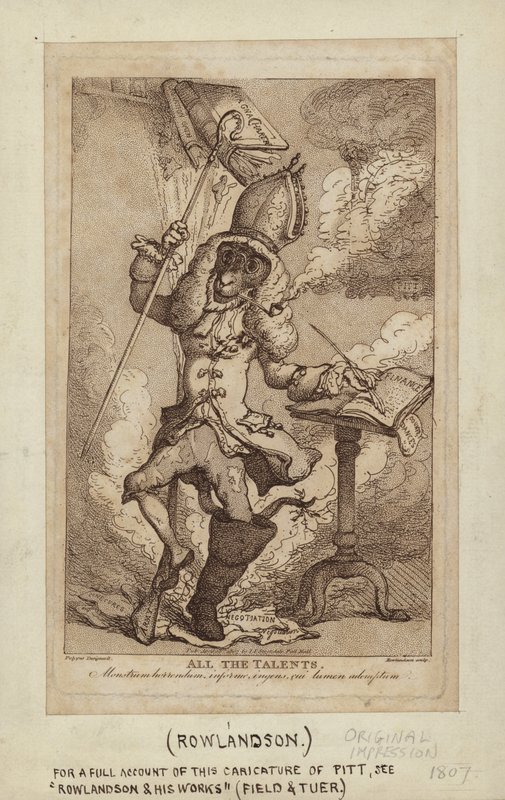 William Pitt karikatúrája dohányzó kecskében (csúcsmetszet) alkotó: Thomas Rowlandson