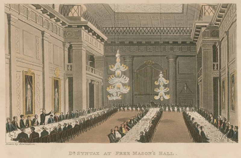 Dr. Syntax a Szabadkőműves Hallban alkotó: Thomas Rowlandson