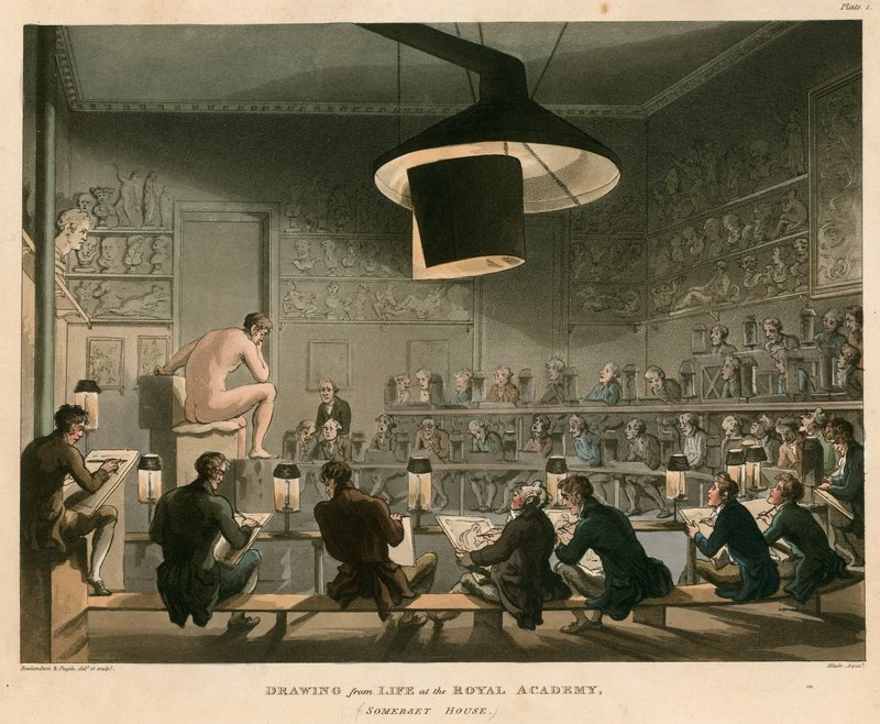 Rajz a Royal Academy életéből, Somerset House, Strand, London alkotó: Thomas Rowlandson