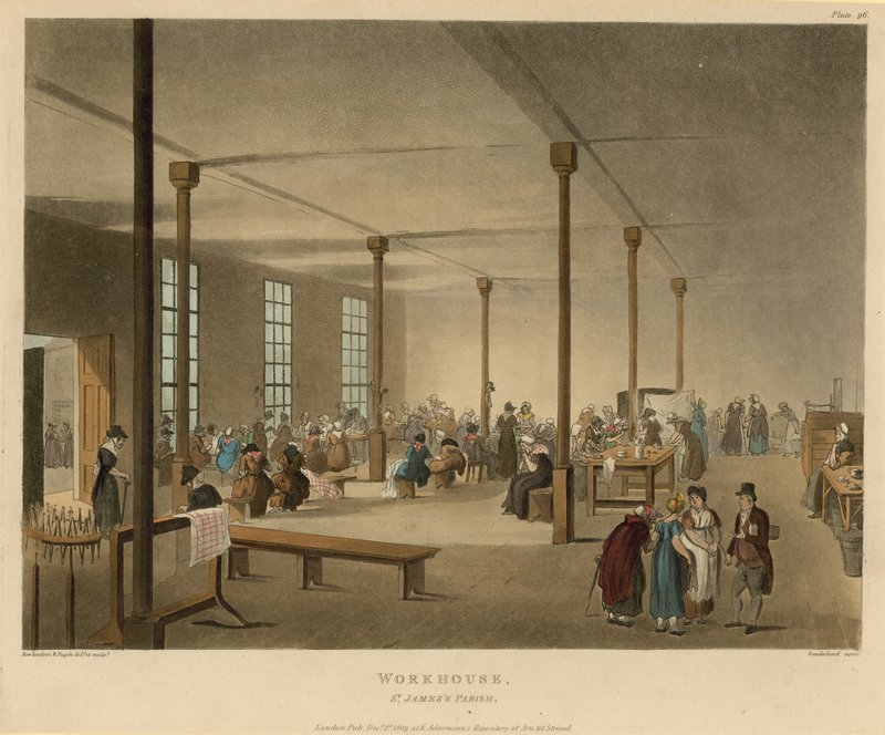 Egy munkásház belseje a Szent Jakab plébánián alkotó: Thomas Rowlandson