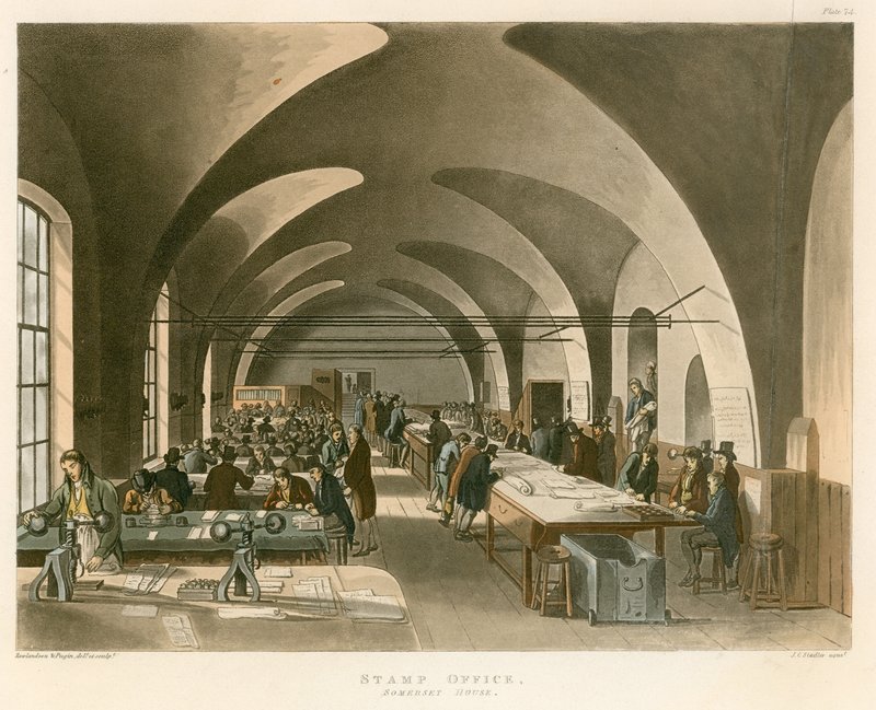 Bélyegiroda, Somerset House, Strand, London alkotó: Thomas Rowlandson