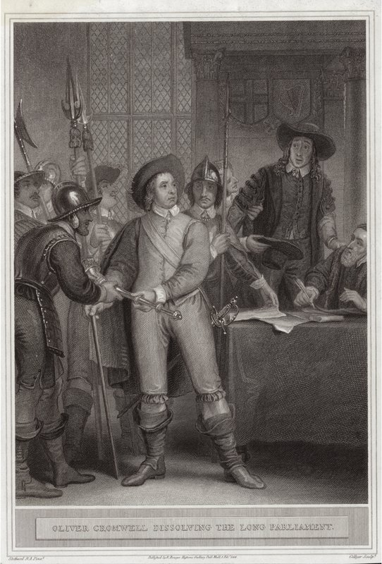 Oliver Cromwell (1599-1658) feloszlatja a Hosszú Parlamentet alkotó: Thomas Stothard