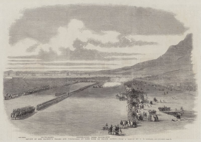 Alfred herceg véleménye Őfelsége csapatairól és önkénteseiről Fokvárosban alkotó: Thomas William Bowler