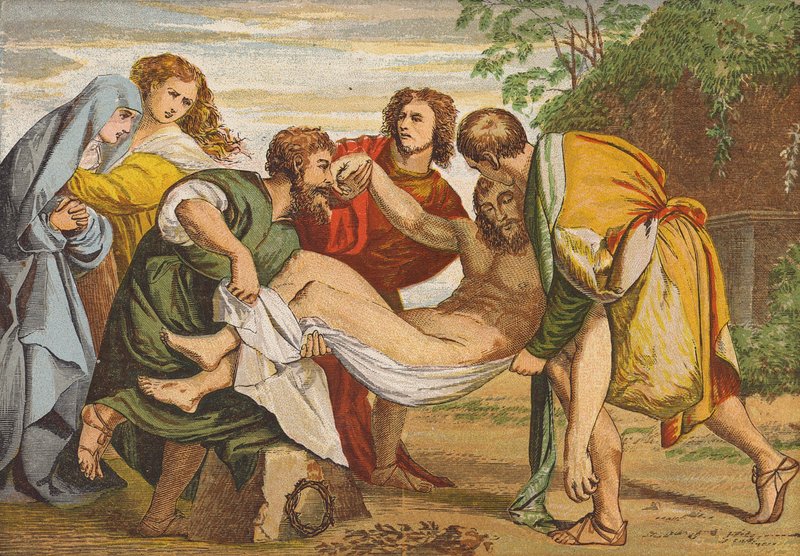 Arimathiai József Jézus testét a saját sírjába fekteti (színes litográfia) alkotó: Titian (c.1488 1576) (after)