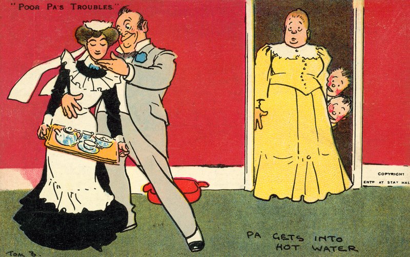 Az apa forró vízbe kerül (chromolitho) alkotó: Tom Browne