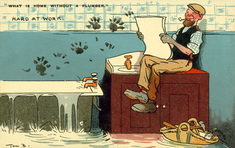 Vízvezeték-szerelő, keményen dolgozik (chromolitho) alkotó: Tom Browne