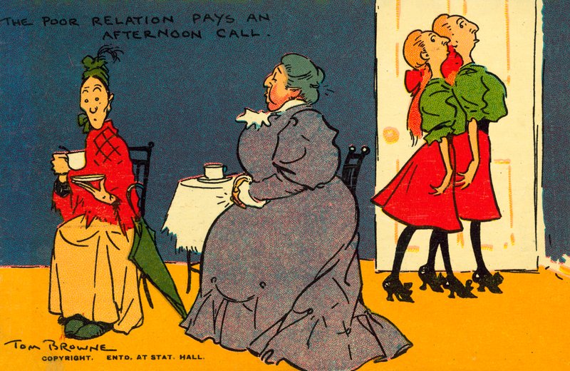Szegény rokon délutáni látogatást tesz (színes litográfia) alkotó: Tom Browne