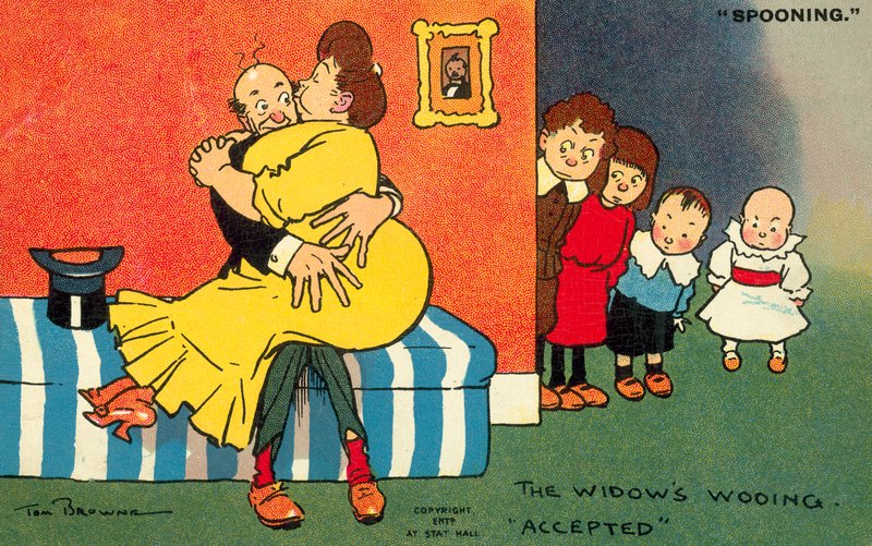 Az özvegyek udvarlása elfogadva (chromolitho) alkotó: Tom Browne