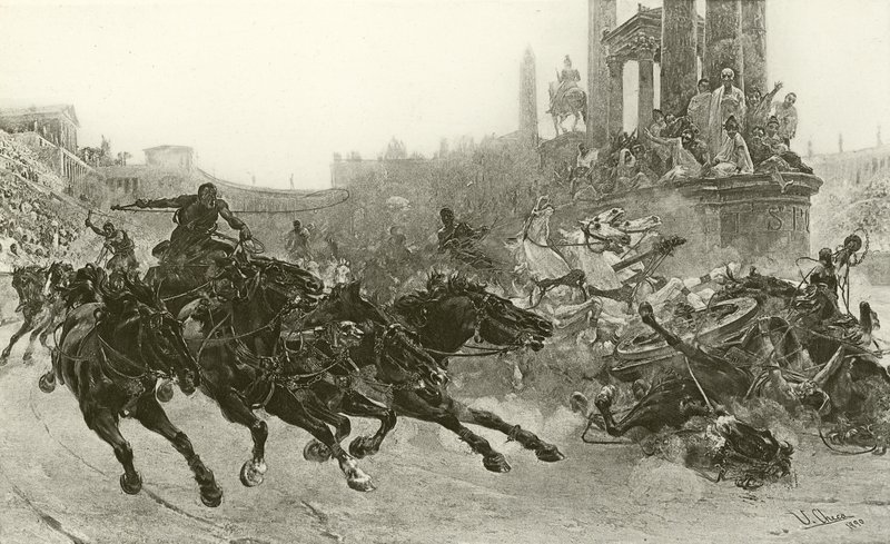 Róma Traianus alatt - Szekérverseny (mélynyomás) alkotó: Ulpiano Checa y Sanz